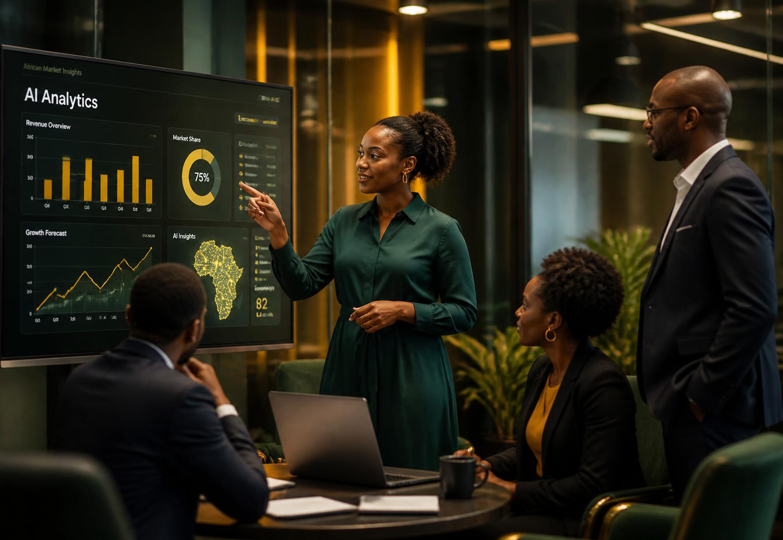 Matshidi Group team reviewing AI analytics dashboards